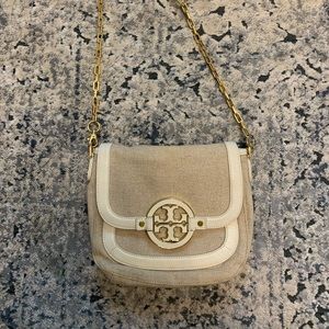 Tory Burch Adjustable Strap Canvas and Leather Handbag